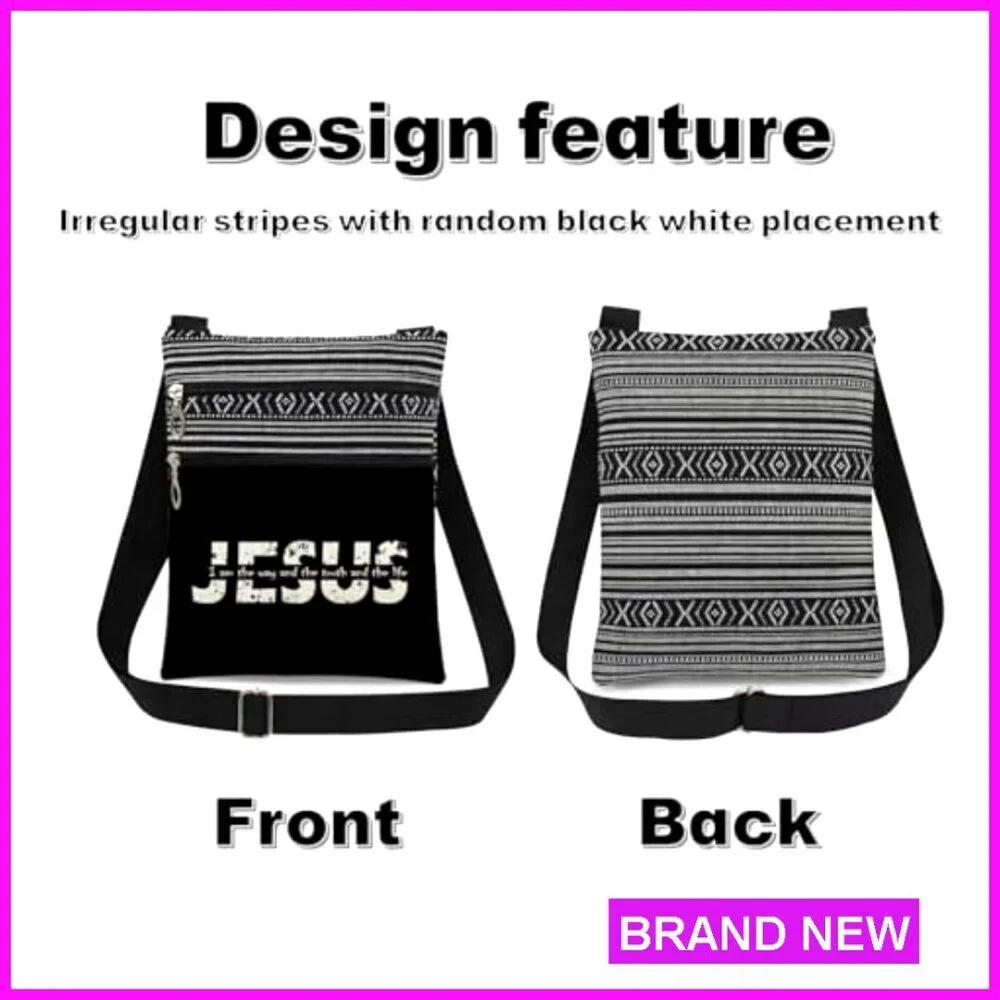 Jesus Scripture Print Crossbody Bag Adjustable Strap Lightweight Travel Purse